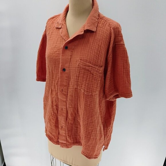Abercrombie and Fitch cotton gauze shirt orange fall color lightweight - Picture 15 of 16